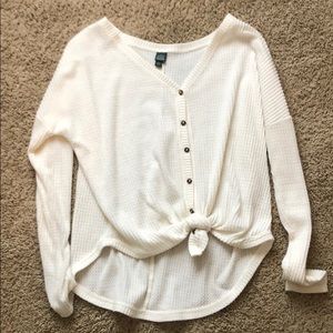 White waffle sweater